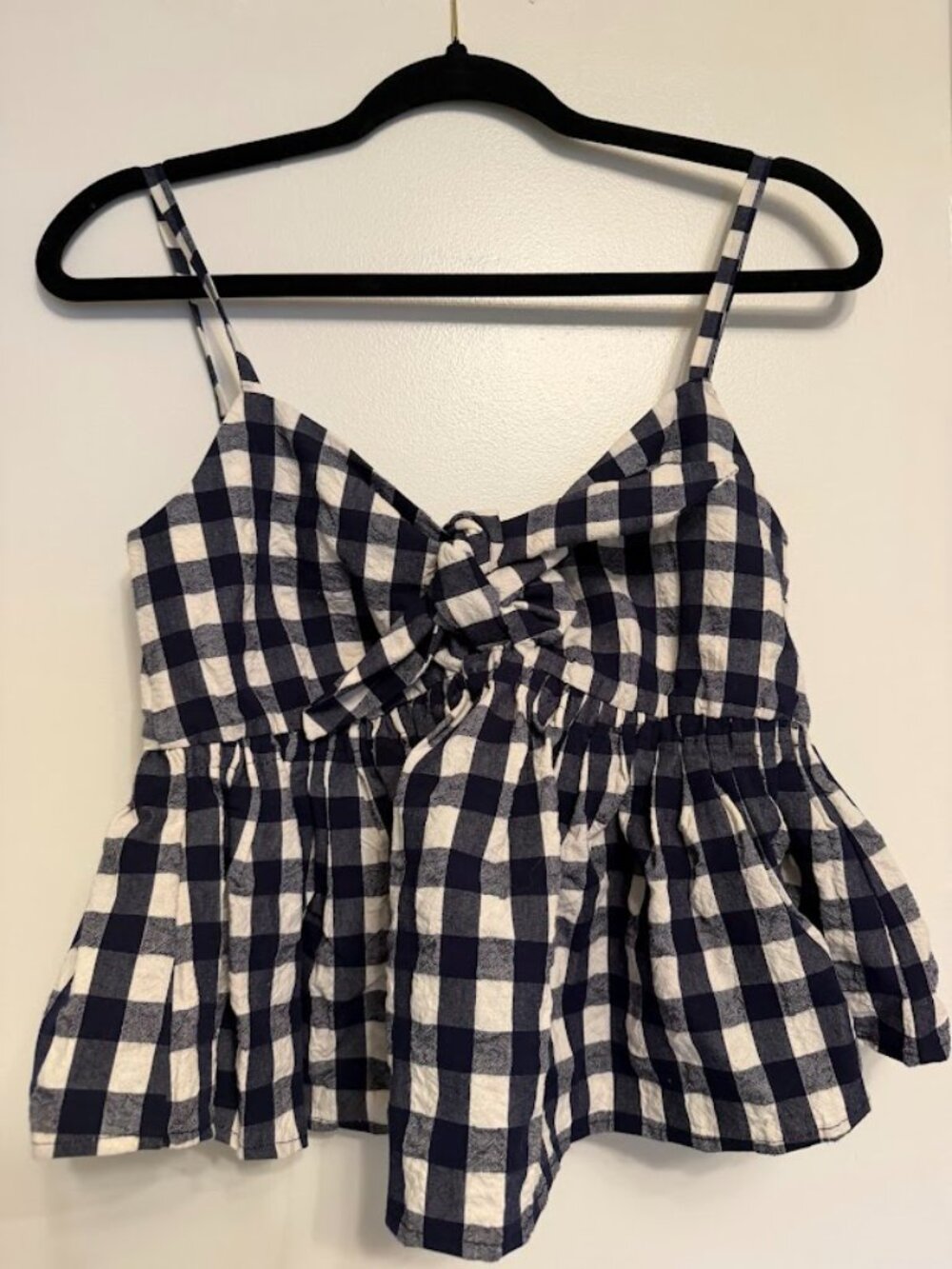 NWT Emin & Paul Navy Gingham Bow Front Peplum Crop Top